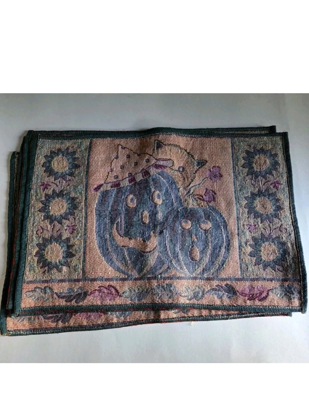 Vintage Y2K Halloween Fall Autumn Pumpkin, Sunflower & Cat Placemat Set Of 4